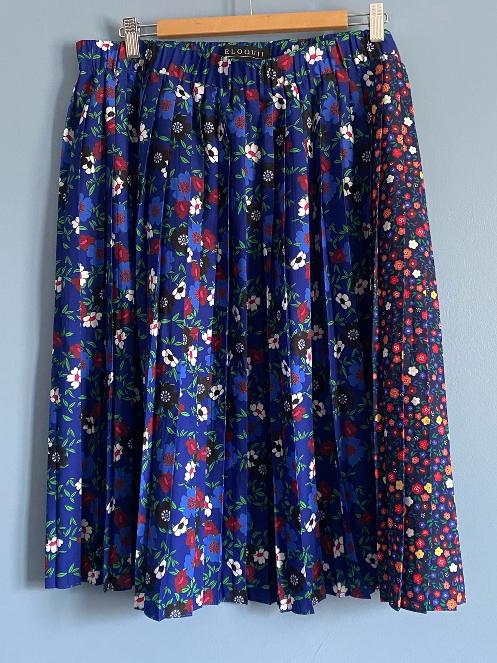Eloquii Royal Blue Floral Pleated Midi Skirt
